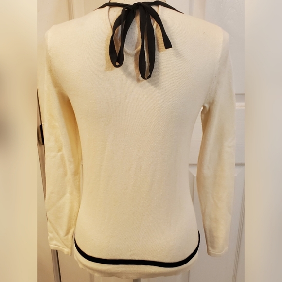 Lauren Ralph Lauren Cream Black Sweater Bow Long Sleeve Women's Size Small - Picture 2 of 3